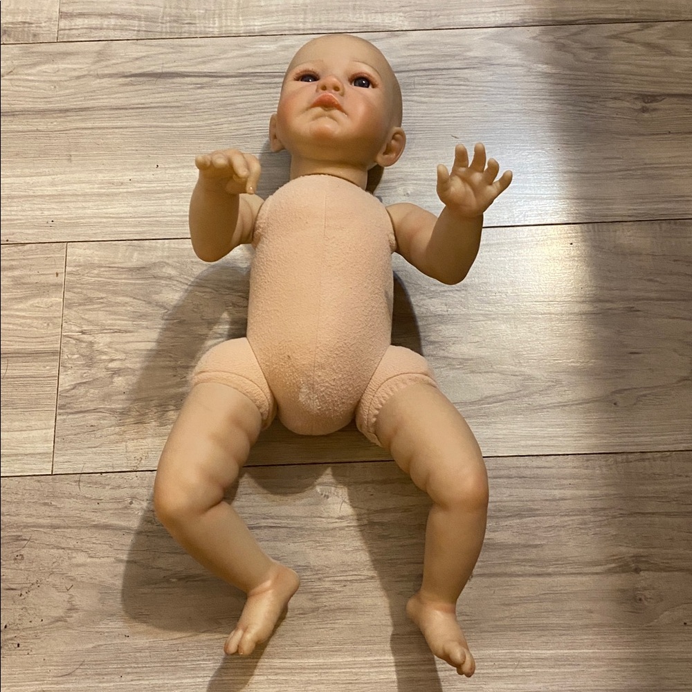Lifelike Baby Doll w/ Blue Gray Eyes Silicone Arms/Legs & Soft Body